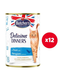 BUTCHER'S Delicious Dinners, karma dla kota, kawałki z pstrągiem w galaretce, 400g
