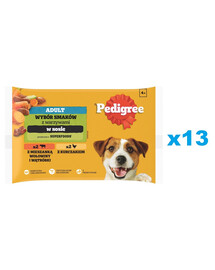 PEDIGREE Sélection de saveurs avec légumes en sauce 52x100g nourriture humide pour chien morceaux riches en poulet et riches en mélange de bœuf et de foie