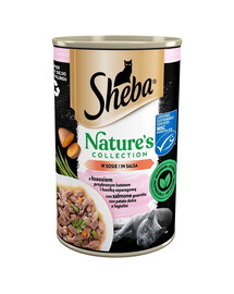 SHEBA boîte 400 g Nature's Collection avec saumon garni d'igname et haricots verts en sauce