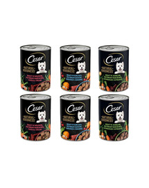 CESAR 6x400g Aliment complet humide pour chiens adultes (à l'agneau et aux légumes, au bœuf et aux légumes, au poulet et aux légumes)
