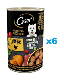 CESAR Natural Goodness en sachet de 6 x 400 g, riche en poulet avec des patates douces, des petits pois et des canneberges