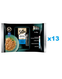 SHEBA Selection Select Slices Fish Flavours 52x85g nourriture complète humide pour chats en morceaux en sauce avec du saumon et de la morue noire, du poisson blanc, du poisson de mer, de la morue