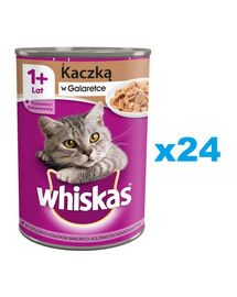 WHISKAS Adult boîte 24x400 g - aliment complet humide pour chats adultes, morceaux avec canard en gelée