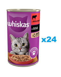 WHISKAS Adult 24x400 g nourriture complète humide pour chats adultes avec bœuf en sauce