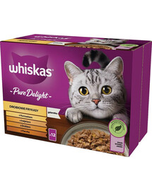 WHISKAS Beignets de volaille pur délice au poulet, à la dinde, à la volaille, au canard en gelée 12x85g