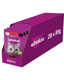 WHISKAS Adult sachet 28x85g nourriture humide pour chats adultes en sauce avec du boeuf