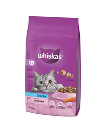 WHISKAS Stérile 1,4 kg d'aliments complets secs pour chats adultes après castration avec du saumon délicieux