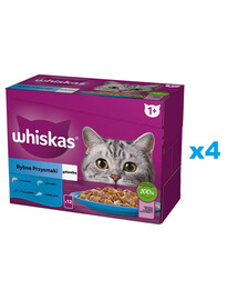 WHISKAS Adult sachet 48x85g Fish Treats nourriture humide pour chats adultes en gelée avec : saumon, thon, cabillaud, poisson blanc