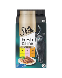 SHEBA Fresh & Fine sachets 6x50g nourriture humide pour chats en sauce au poulet, au saumon, à la dinde