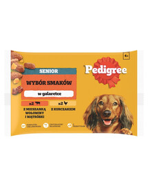 PEDIGREE Senior Choix des saveurs sachets 4x100 g nourriture humide complète pour chiens adultes avec un mélange de bœuf et de foie, avec du poulet en gelée