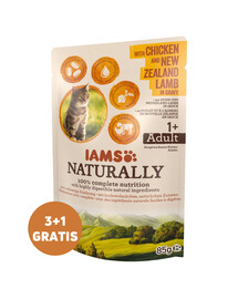 IAMS Naturally Chicken and Lamb in Gravy avec poulet et agneau en sauce 3 x 85 g + 1 GRATUIT