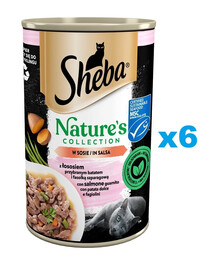 SHEBA boîte 6 x 400 g Nature's Collection aliment complet humide pour chats adultes avec saumon avec igname et haricots verts en sauce