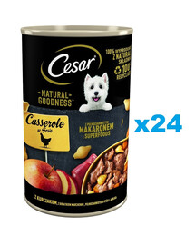 CESAR 24x400 g Nourriture humide pour chiens à base de poulet, avec ajout de carottes, de pâtes complètes et de pommes en sauce