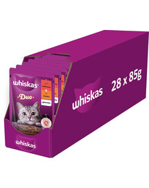 WHISKAS Adult sachet 28x85 g nourriture humide pour chats en gelée avec du bœuf et de la volaille
