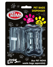 PET NOVA Distributeur de sacs à déjections+ rouleau de 20 pièces noir