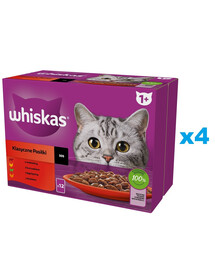 WHISKAS Adult sachet 48x85g Classic Meals nourriture humide pour chats en morceaux en sauce avec bœuf, poulet, agneau, volaille