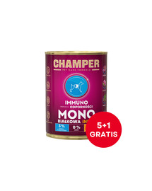 CHAMPER Immuno monoprotéines de dinde pour chiens 6 x 400 g (5+1 GRATUIT)