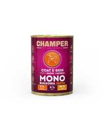 CHAMPER Coat Skin nourriture pour chiens à base de dinde monoprotéine 400 g