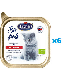 BUTCHER'S BIO foods 6x85 g de pâtée pour chats au bœuf