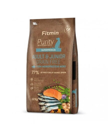 FITMIN Dog Purity Grain Free Adult Junior Fish Menu 12 kg nourriture sans céréales à base de poisson pour jeunes et adultes chiens de races moyennes et grandes