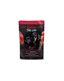 FITMIN For Life Adult et Chiots Bœuf 85 g filets de bœuf en sauce pour chiots et chiens adultes