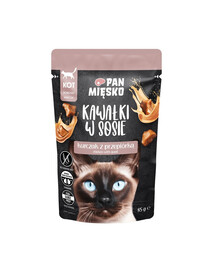 PAN MIĘSKO Morceaux dans une sauce Poulet avec caille nourriture humide pour chats 85 g