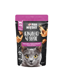 PAN MIĘSKO Morceaux dans une sauce Poulet aux crevettes nourriture humide pour chats 85 g