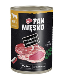 PAN MIĘSKO Porc de porc avec de l'agneau nourriture humide pour chiens 400 g
