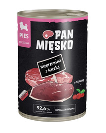 PAN MIĘSKO Porc de porc avec canard nourriture humide pour chiots 400 g