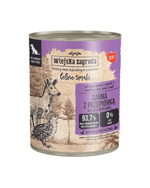 WIEJSKA ZAGRODA Saveurs forestières Chevreuil avec caille nourriture humide pour chiens 800 g