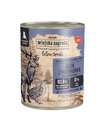 WIEJSKA ZAGRODA Saveurs forestières Cerf avec caille nourriture humide pour chiots 800 g