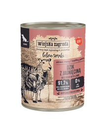 WIEJSKA ZAGRODA Saveurs forestières Sanglier avec agneau nourriture humide pour chiens seniors 800 g