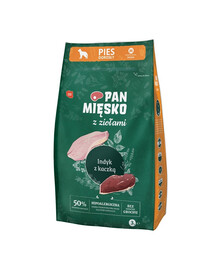 PAN MIĘSKO aux herbes : dinde et canard, format M (2 x 3 kg), pour chiens de taille moyenne