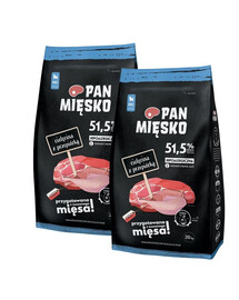 PAN MIĘSKO Veau avec caille pour chiots croquettes L 2x20 kg