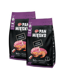 PAN MIĘSKO Veau aux crevettes pour chats croquettes S 2x5 kg