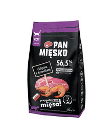 PAN MIĘSKO Croquettes pour chats au veau et aux crevettes, format S, 2 x 10 kg
