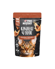 PAN MIĘSKO Morceaux en sauce Veau et chevreuil – nourriture humide pour chats 6 x 85 g