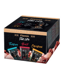 FITMIN For Life Dog Multipack sachets pour chiens au poulet, au bœuf et à la dinde 24x85g