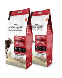 WIEJSKA ZAGRODA Monoprotéine Bœuf – Croquettes pour chiens M/L 2×12 kg