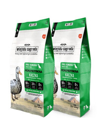 WIEJSKA ZAGRODA Monoprotéine Canard – Croquettes pour chiens M/L 2×12 kg