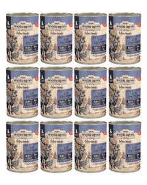 WIEJSKA ZAGRODA – Saveurs forestières Cerf & Caille – Nourriture humide pour chiots 12×400 g
