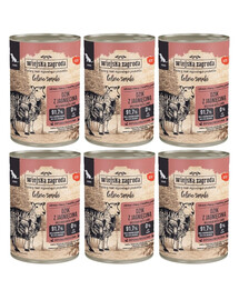 WIEJSKA ZAGRODA Saveurs forestières Sanglier & agneau nourriture humide pour chiens âgés 6×400 g