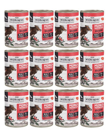 WIEJSKA ZAGRODA Aliment humide pour chiens à base de bœuf (monoprotéique) 12 x 400 g