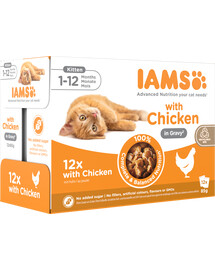 IAMS Advanced Nutrition Kitten Chicken in Gravy Pouch Nourriture humide en sachets pour chatons au poulet dans une sauce 12x85g