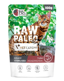 RAW PALEO Monoprotein Adult Stérilisé Chat Thon 100 g pour chats adultes et stérilisés au thon
