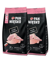 PAN MIĘSKO Poulet et lapin pour chatons croquettes XS 2x1,6 kg