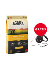 ACANA Puppy Recipe pour chiots et jeunes chiens 11,4 kg + laisse FLEXI automatique New Classic XS, 3 m, noire GRATUITE