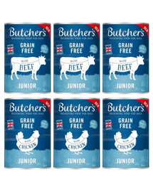 BUTCHER'S Original Junior Mix smaków 6x400g kawałki z wołowiną i kurczakiem w galaretce dla szczeniąt