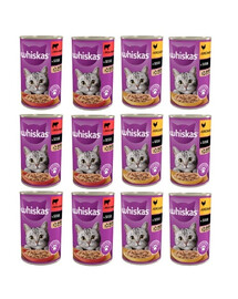 WHISKAS Adult Mix de saveur avec poulet et bœuf en sauce pour chats adultes 12x400 g