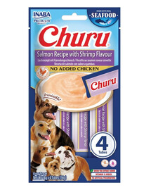 INABA Dog Churu Fish Based Salmon with Shrimp Recipe Friandises crémeuses au saumon et aux crevettes pour chiens 4x14g
